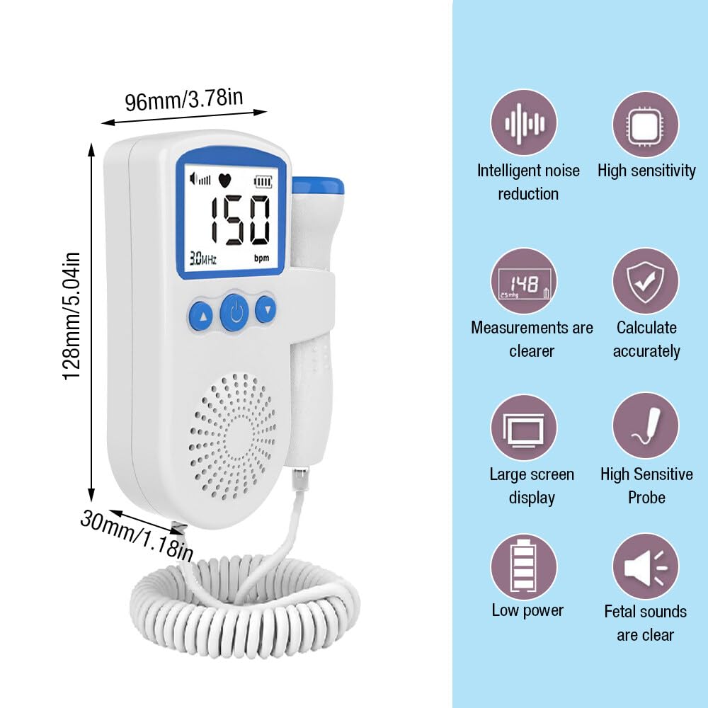 Portable Fetal Doppler Heart Rate Detector for Baby, Portable Pocket Device, Heart Rate Monitor Doppler Heart Rate Monitor for Pregnancy, Pregnancy Ultrasound