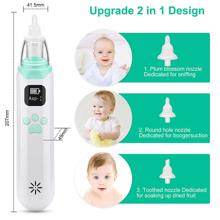 Baby elektrisk nesesuger for baby nesesuger Baby slimfjerning Oppgradert baby nesesuger for baby neseavlastning Babyhoste Katar allergilindring med 3 sugenivåer, 2 silikonspisser, USB