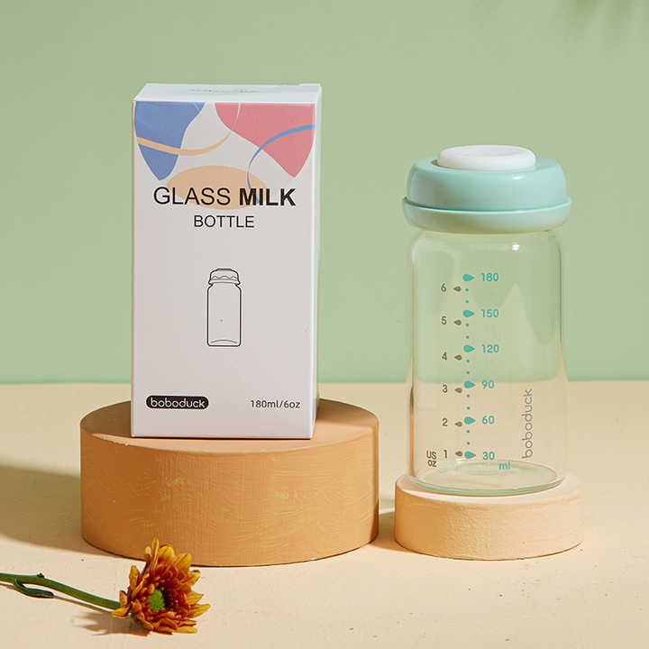 Biberon en verre à col large pour lait maternel, sans BPA, compatible avec les glacières à lait maternel (180 ml)