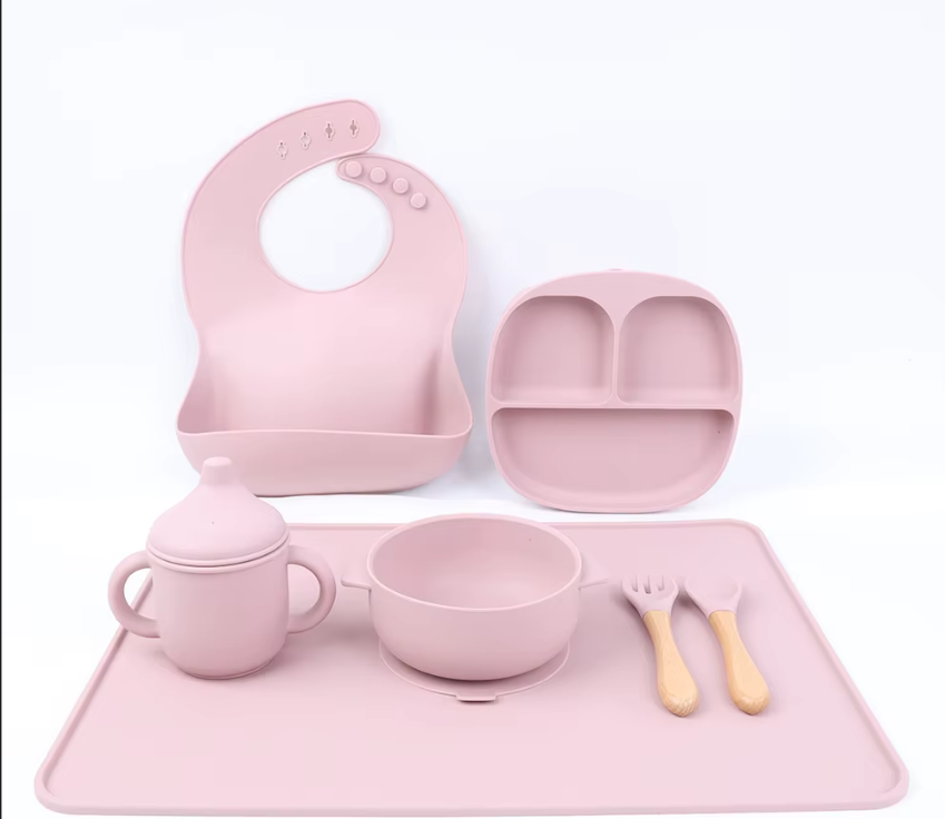 8-Piece Silicone Baby Feeding Set - BPA-Free Suction Plates & Bowls with Bib | Toddler Self-Feeding Essentials