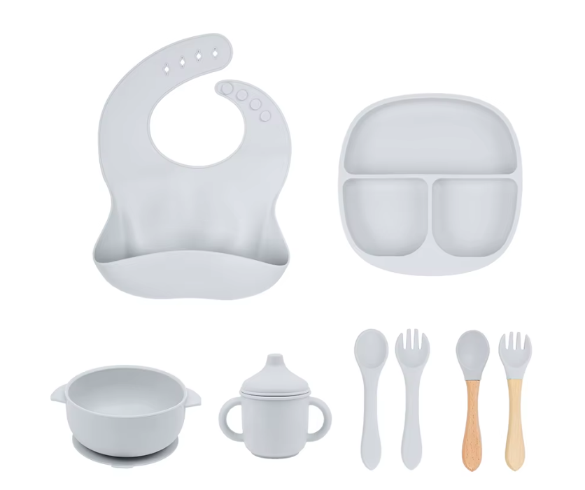 8-Piece Silicone Baby Feeding Set - BPA-Free Suction Plates & Bowls with Bib | Toddler Self-Feeding Essentials