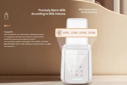 White all-in-one bottle warmer with sleek design, built-in sterilizer, and 24-hour keep-warm mode for baby feeding