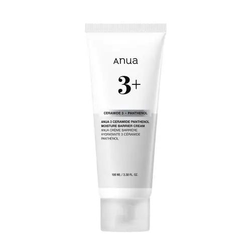 White tube of anua 3 ceramide panthenol moisture barrier cream 100ml for hydration and skin protection