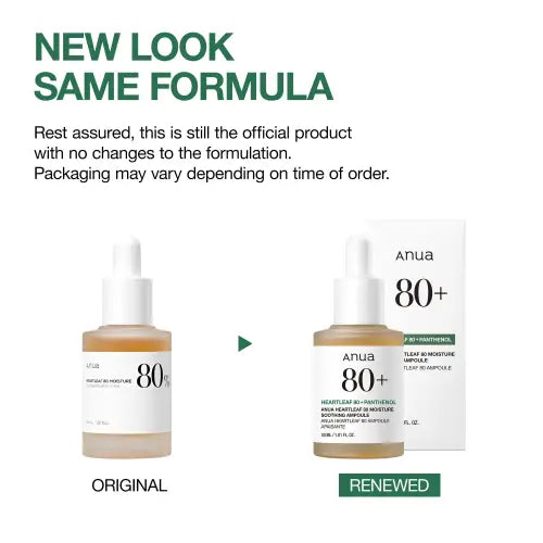Anua heartleaf 80 soothing ampoule in a clear glass bottle with white dropper cap to reduce redness and hydrate skin