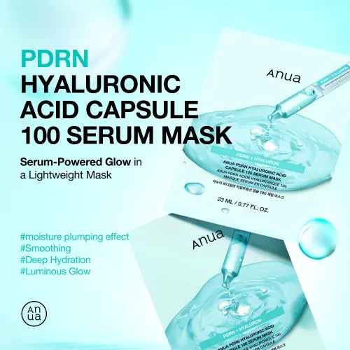 Anua pdrn hyaluronic acid capsule 100 serum mask in a lightweight translucent dropper package with salmon dna features