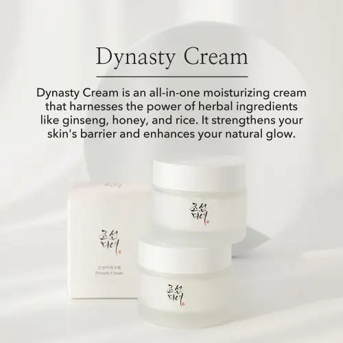 White frosted glass jars with minimalist black Korean script branding containing beauty of joseon dynasty cream 50ml
