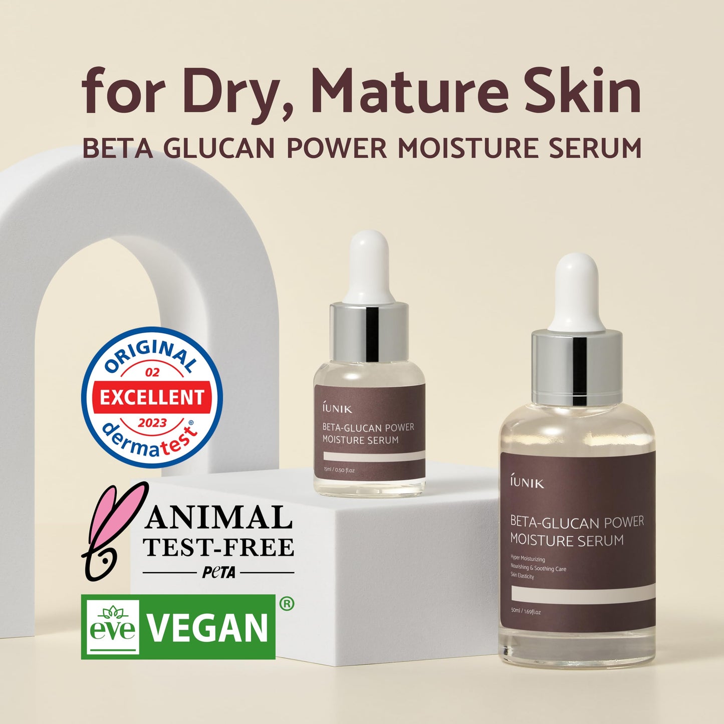 IUNIK Beta Glucan Daily Moisture Cream 60ml + iUNIK Beta Glucan Power Moisture Serum 50ml, Deep Intense Hydration