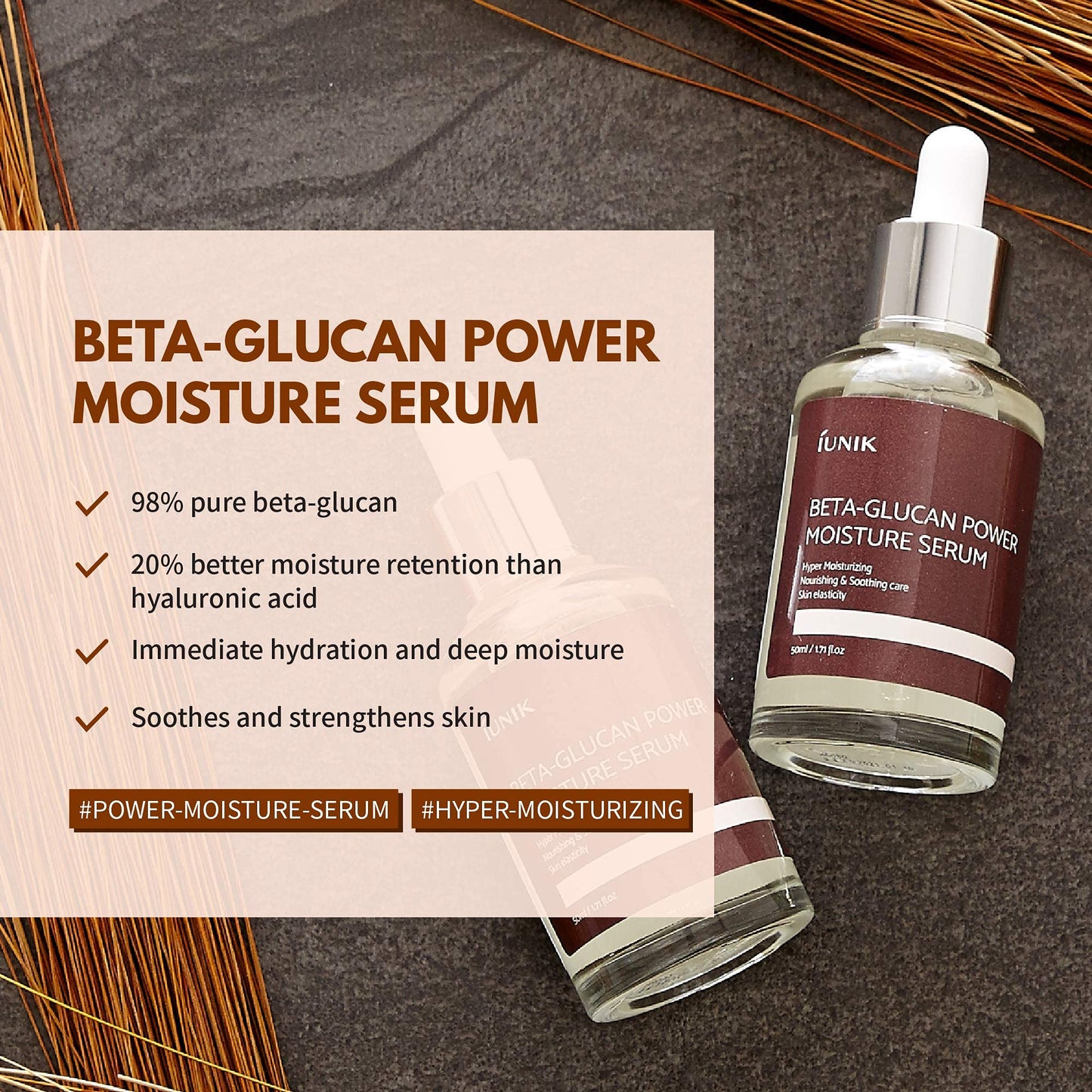 IUNIK Beta Glucan Daily Moisture Cream 60ml + iUNIK Beta Glucan Power Moisture Serum 50ml, Deep Intense Hydration