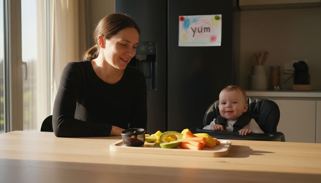 Parent using baby food feeder at table