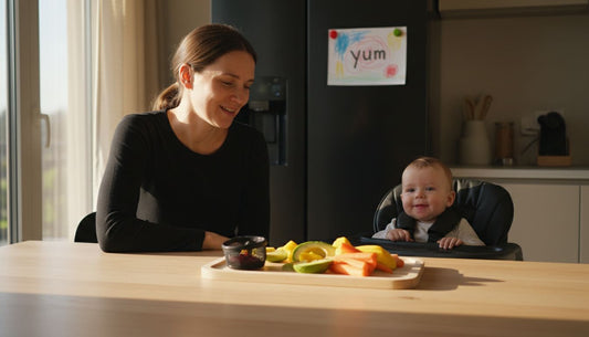 Parent using baby food feeder at table