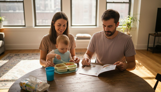 Family using allergy-safe baby feeding set
