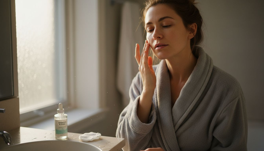 Woman applying hydrating serum in bathroom