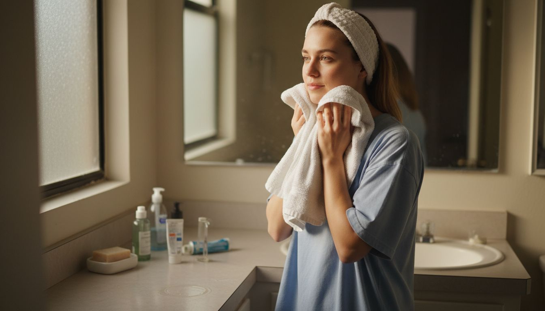 Woman with natural oily skin care routine