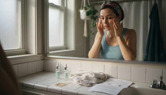 Woman applying Korean skincare routine