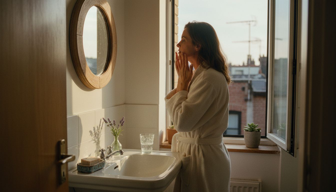 Woman doing holistic skincare morning routine