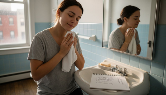 Woman practicing morning skincare routine