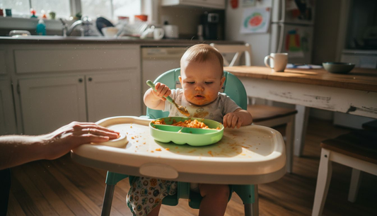 Baby self-feeding with silicone utensils