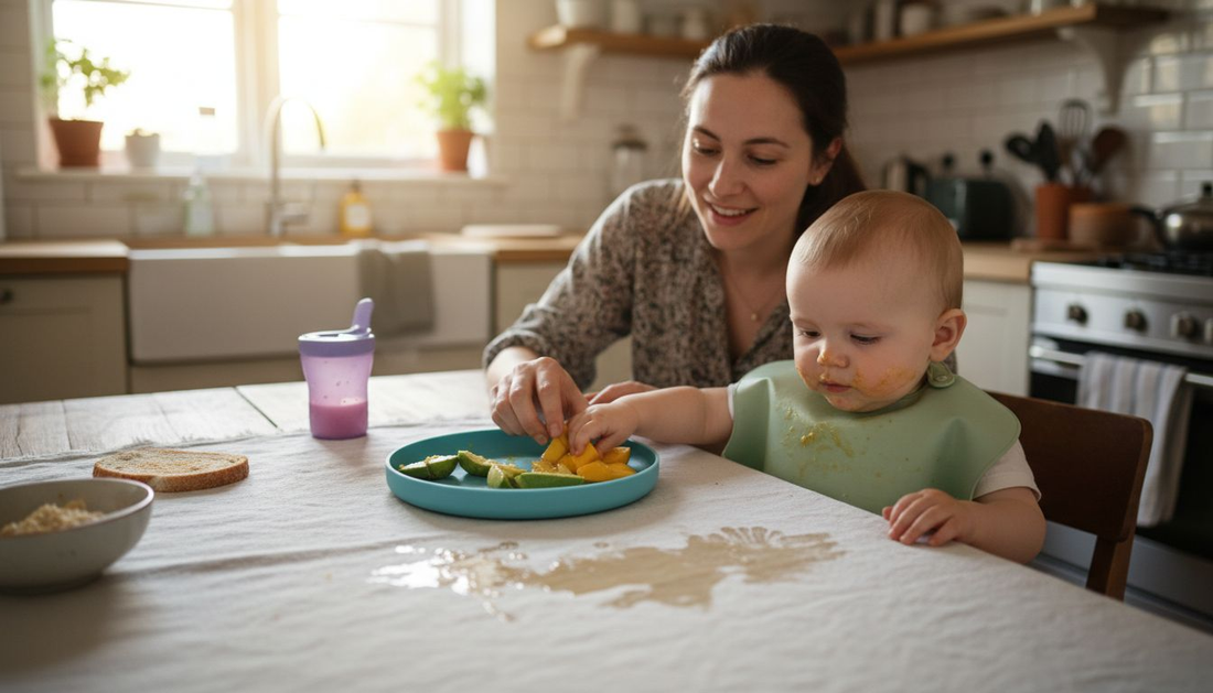 Mother and baby engaged in baby led weaning