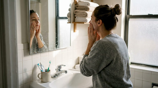 Woman starting skincare routine at sink