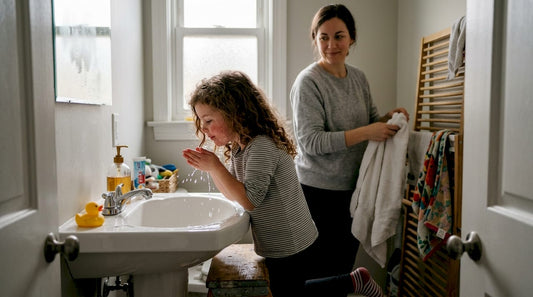 Girl washing face as part of daily skincare routine