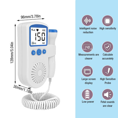 Bärbar fosterdopplerpulsmätare för bebis, bärbar fickenhet, pulsmätare Dopplerpulsmätare för graviditet, graviditetsultraljud