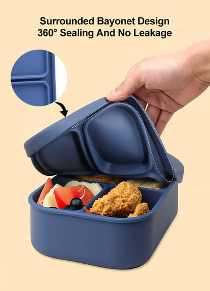 Combo Silicone Bento Box for Kids and flat Water Bottle BPA Free Silicone lunch box containers for kids adults with Water Bottle