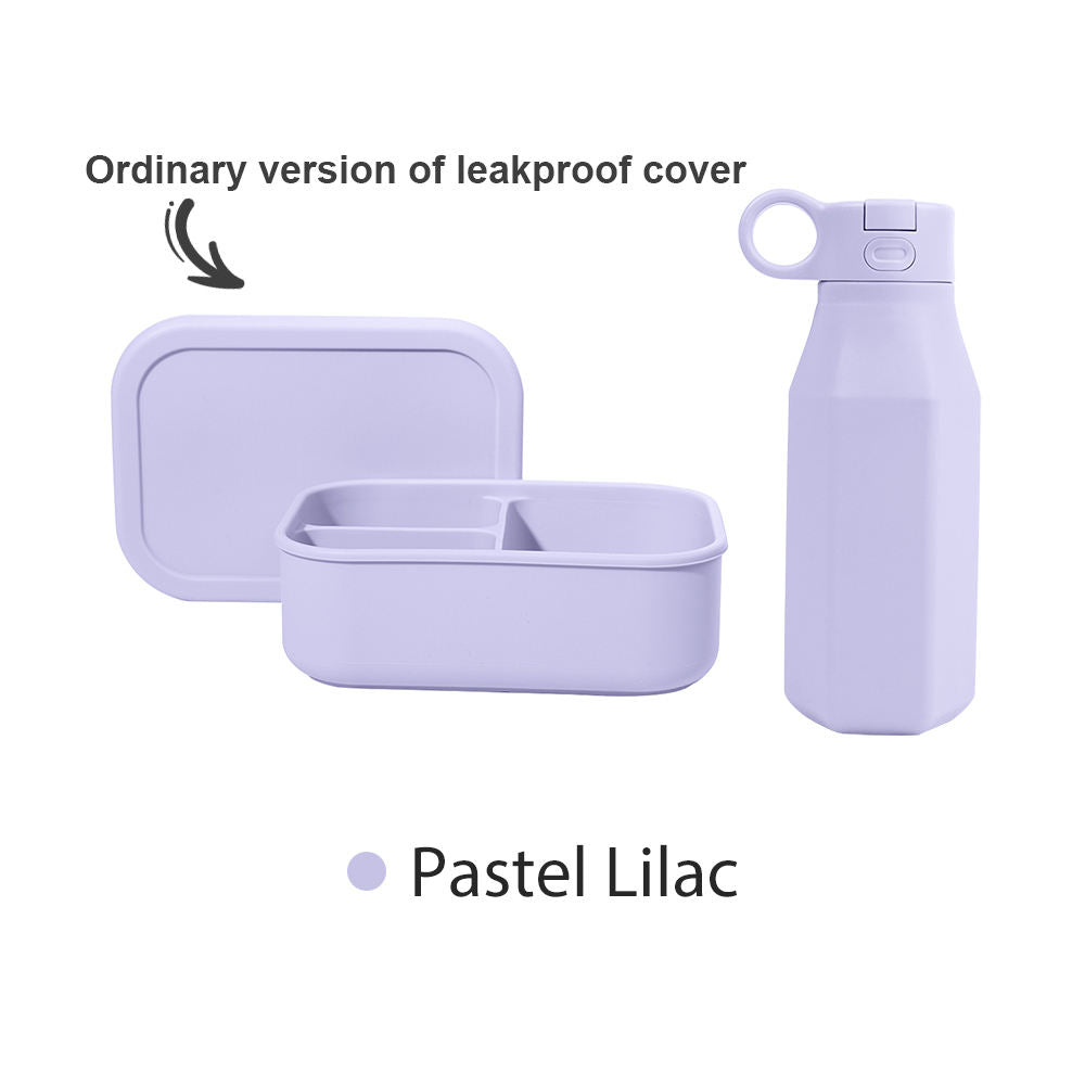 Combo Silicone Bento Box for Kids and flat Water Bottle BPA Free Silicone lunch box containers for kids adults with Water Bottle