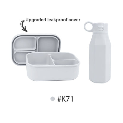 Combo Silicone Bento Box for Kids and flat Water Bottle BPA Free Silicone lunch box containers for kids adults with Water Bottle