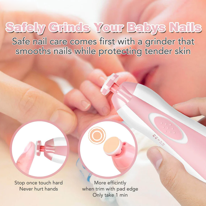 Elektrisk baby-neglefil, blid baby-elektrisk negletrimmer, Elektrisk baby-negleklipper med 7 udskiftningspuder til slibehoveder