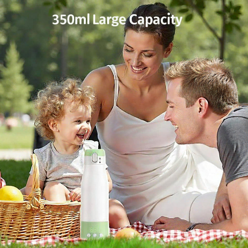 Family sitting on a picnic blanket with a 500ml large capacity water bottle.