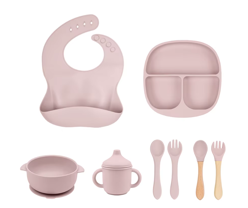 8-Piece Silicone Baby Feeding Set - BPA-Free Suction Plates & Bowls with Bib | Toddler Self-Feeding Essentials