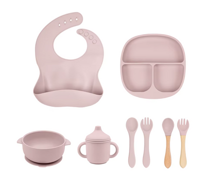 8-Piece Silicone Baby Feeding Set - BPA-Free Suction Plates & Bowls with Bib | Toddler Self-Feeding Essentials