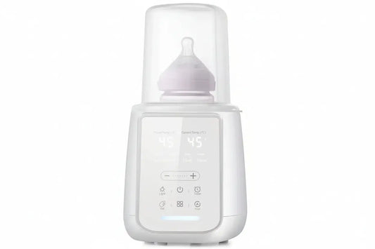 White baby bottle warmer with digital display on a white background