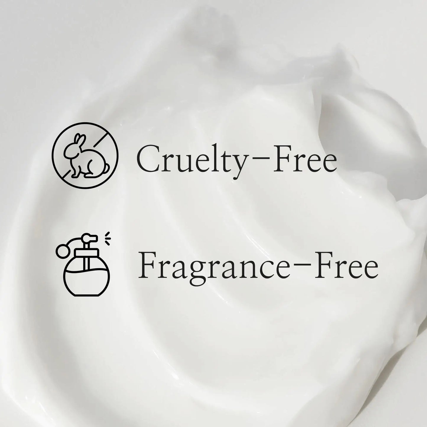 Close-up of white cream texture with text stating cruelty-free and fragrance-free qualities for Beauty of Joseon Dynasty Cream 100ml.