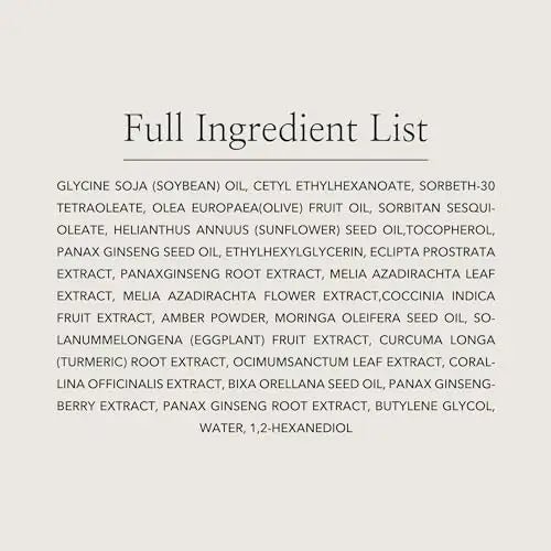 Full ingredient list for Beauty of Joseon Ginseng Cleansing Oil 210ml featuring soybean oil, olive fruit oil, sunflower seed oil, panax ginseng seed oil and root extract, turmeric root extract, moringa seed oil, and other botanical extracts.
