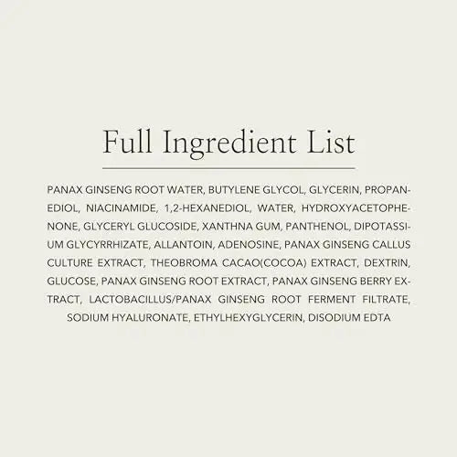 Full ingredient list of Beauty of Joseon Ginseng Essence 150ml including panax ginseng root water, butylene glycol, glycerin, niacinamide, panax ginseng berry extract, sodium hyaluronate, and other nourishing components.