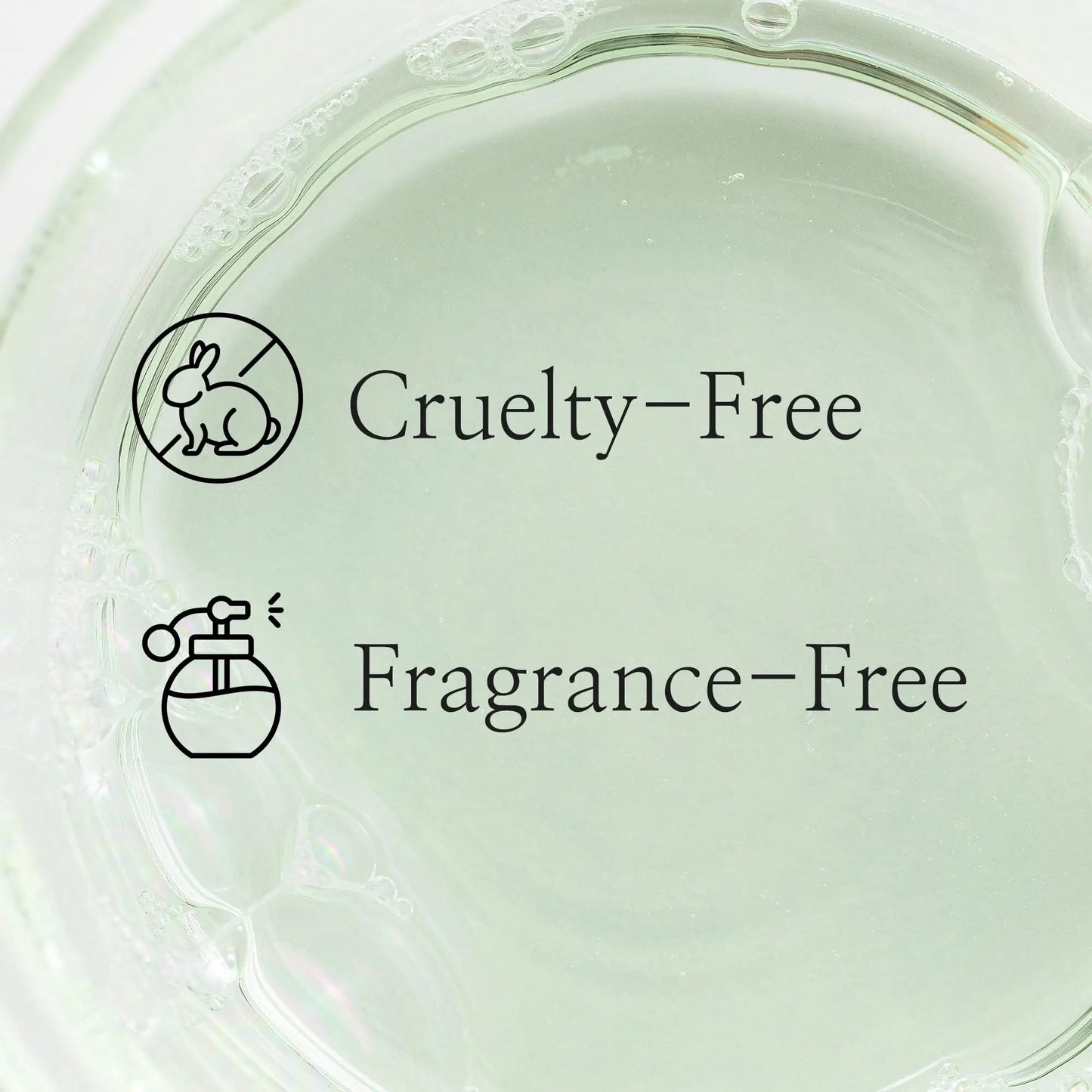 Clear liquid texture with icons and text highlighting cruelty-free and fragrance-free qualities for Beauty of Joseon Green Plum Refreshing Toner AHA BHA 150ml.