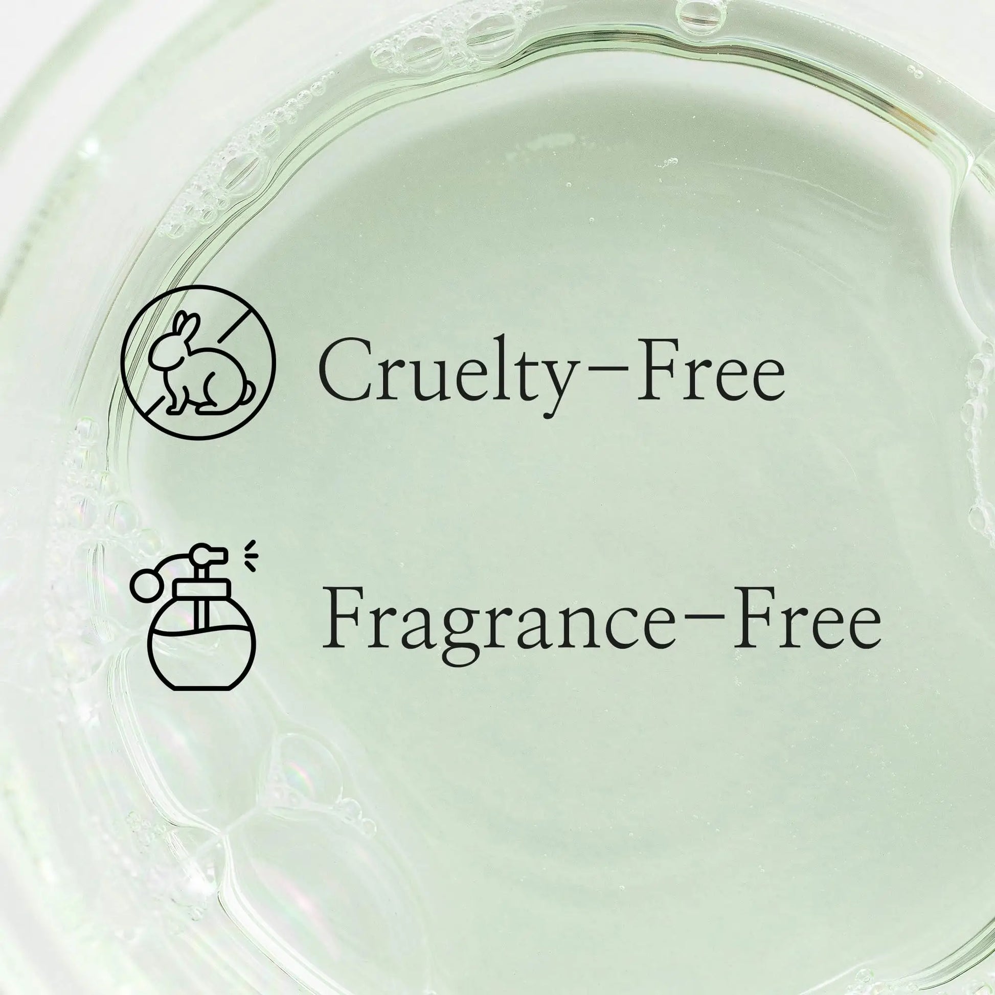Clear liquid texture with icons and text highlighting cruelty-free and fragrance-free qualities for Beauty of Joseon Green Plum Refreshing Toner AHA BHA 150ml.