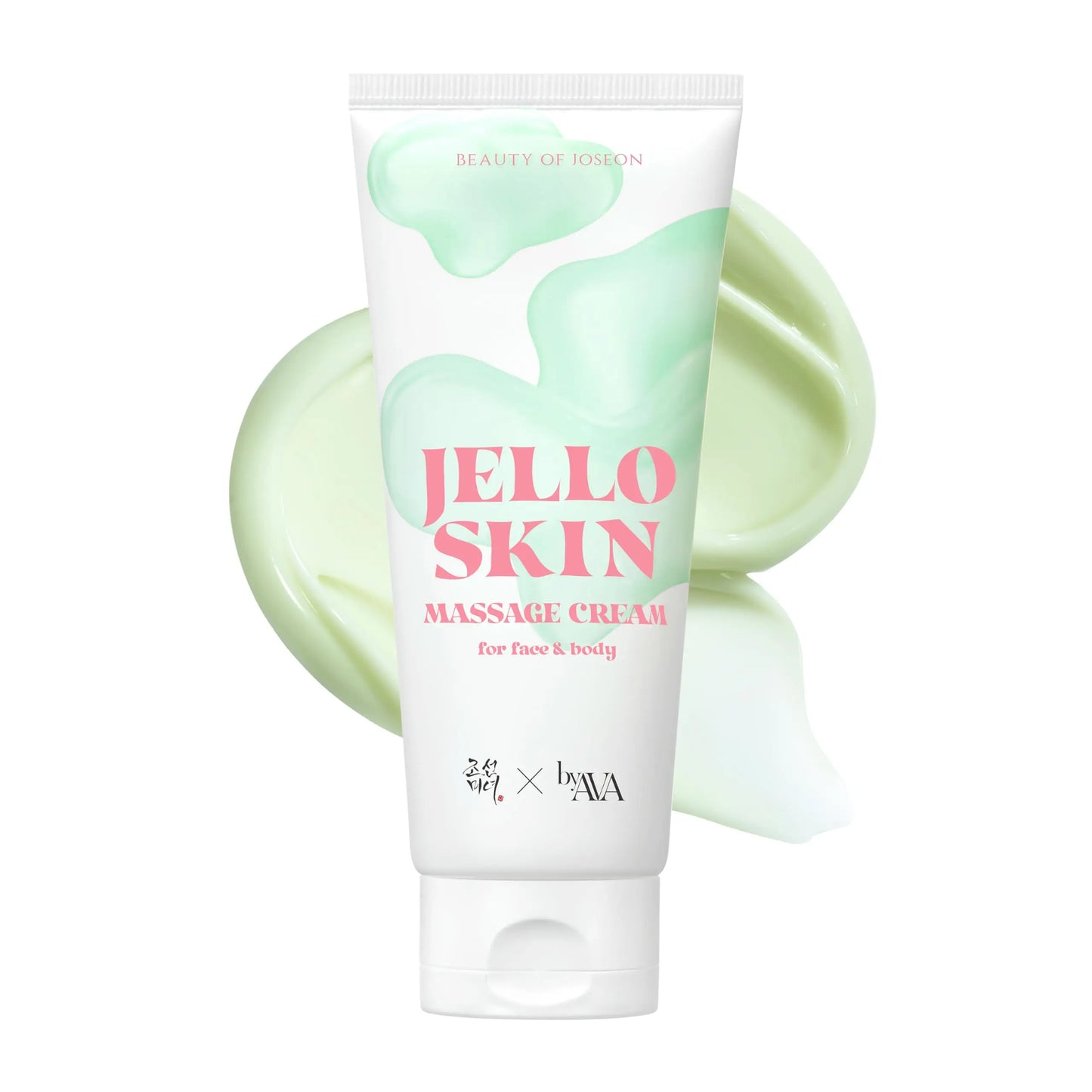 Beauty of Joseon Jelloskin Massage Cream for Face and Body 200ml in a white tube with pastel green jelly-like design and pink text on a white background.