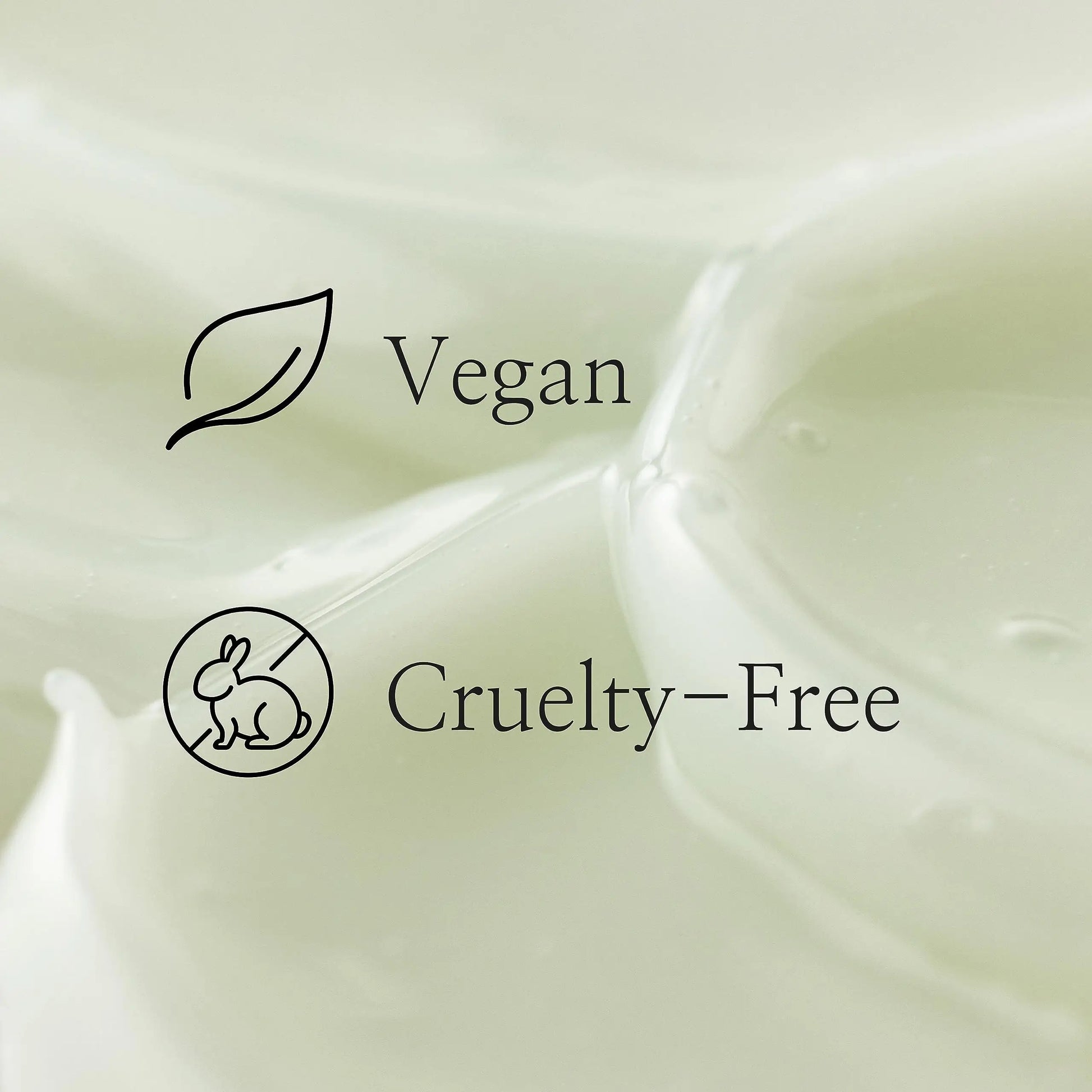 Close-up of creamy translucent serum texture with text and icons indicating the product is vegan and cruelty-free, featuring Beauty of Joseon Light On Serum Centella + Vitamin C 30ml.