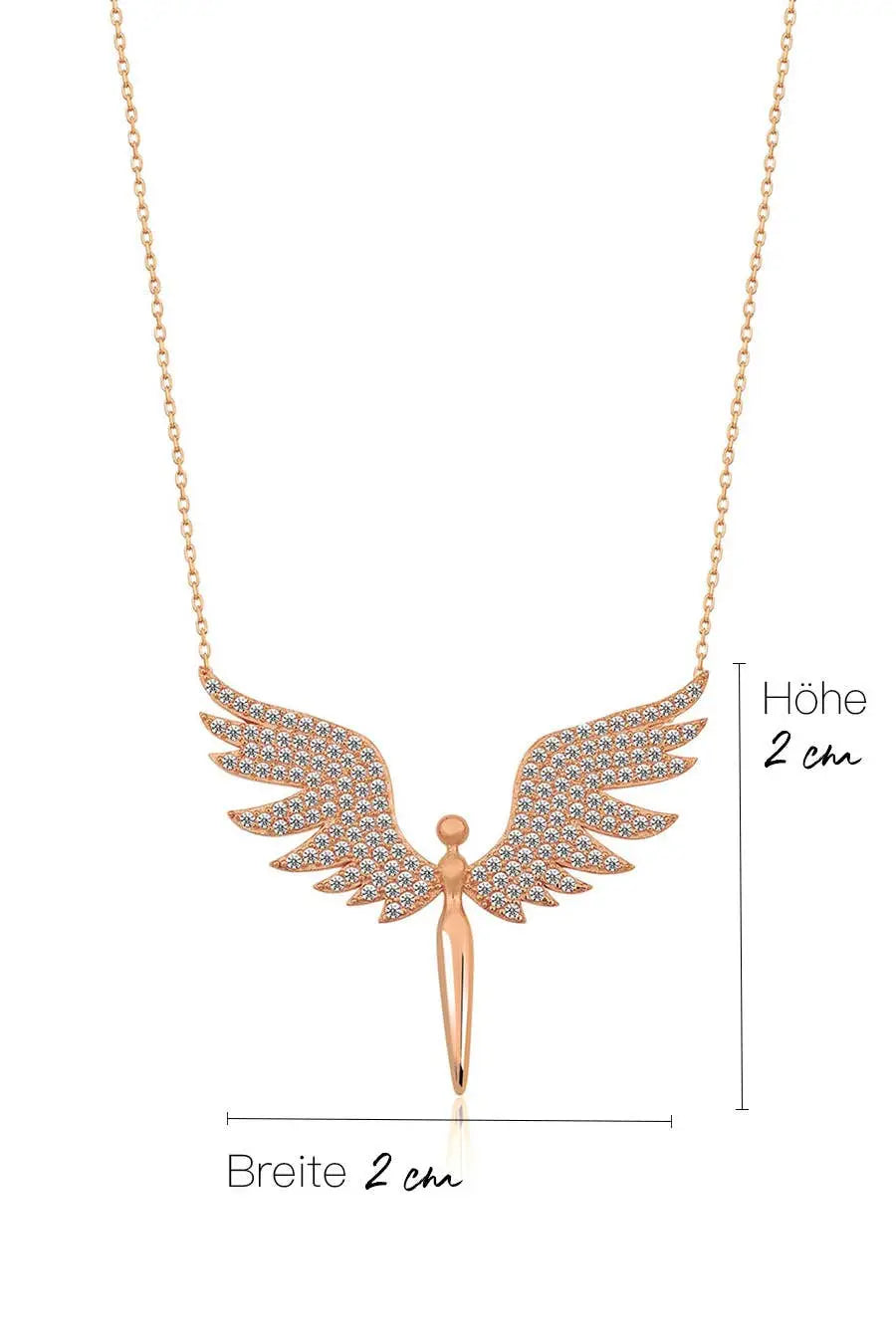 Einzelstück - 14K Gold Plated Angel Necklace - Angel Gold Necklace - Gold Necklaces Gift for Women featuring a delicate angel pendant with outstretched wings adorned with sparkling stones on a fine gold plated chain.