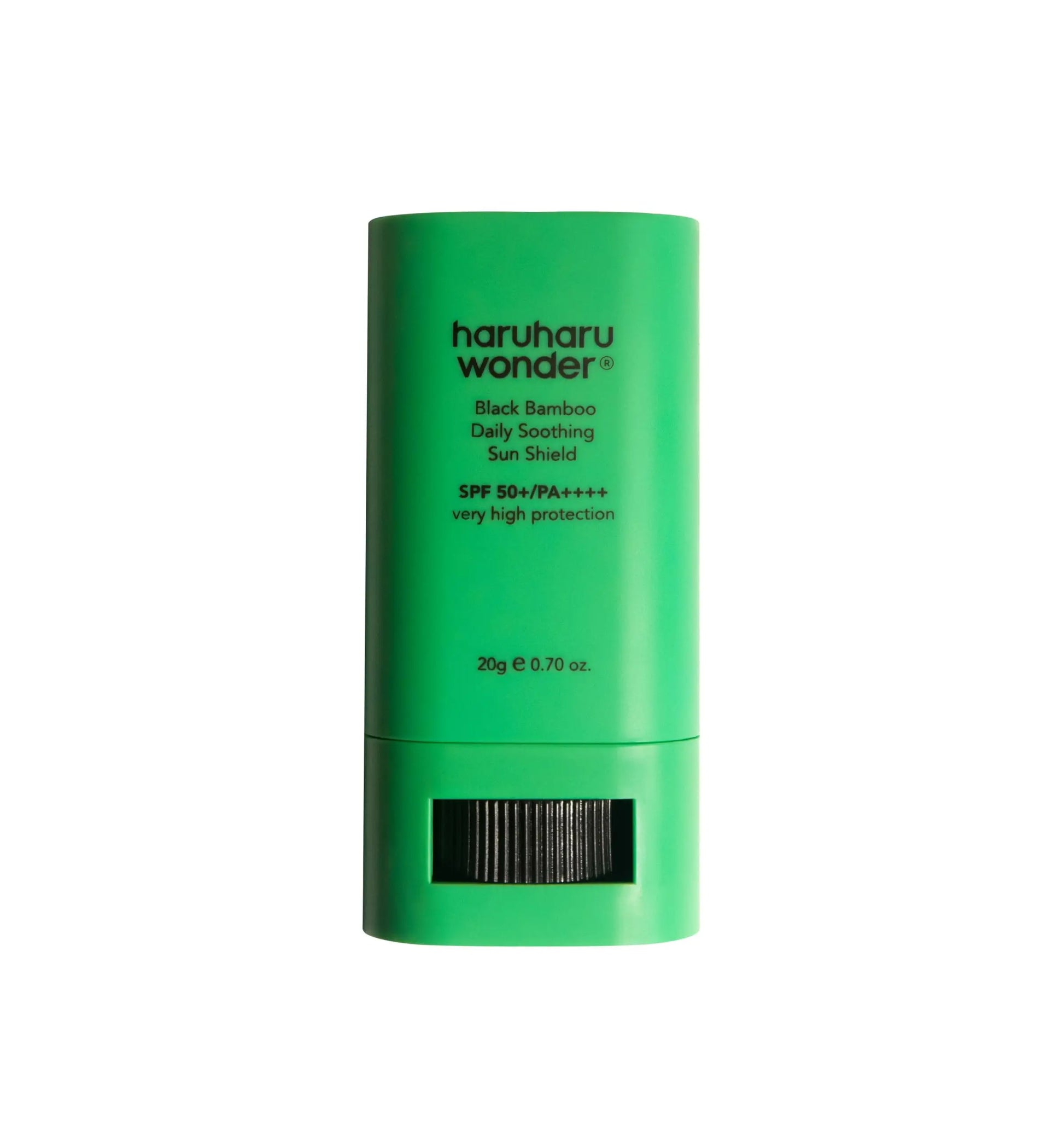 haruharu wonder Black Bamboo Daily Soothing Sun Shield Sunscreen Stick 20g in green packaging with SPF 50+ PA++++ for very high sun protection