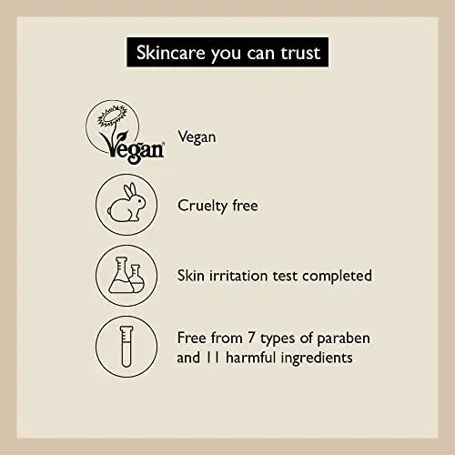 Certification icons for haruharu wonder Black Rice Hyaluronic Anti-Wrinkle Serum 50 ml highlighting vegan, cruelty-free, skin irritation tested, and free from parabens and harmful ingredients.
