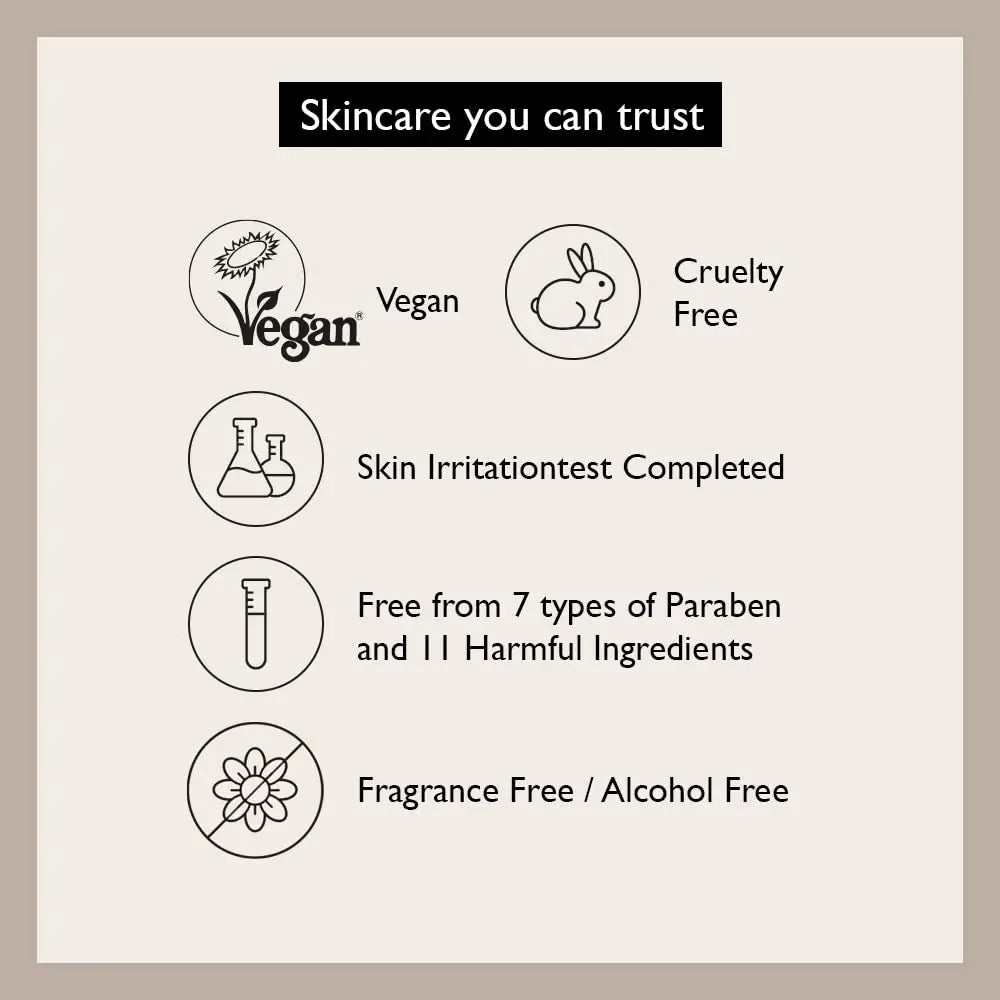 Text graphic highlighting features of haruharu wonder Black Rice Hyaluronic Toner for Sensitive Skin 50ml, including vegan, cruelty free, skin irritation test completed, free from parabens and harmful ingredients, fragrance free and alcohol free.