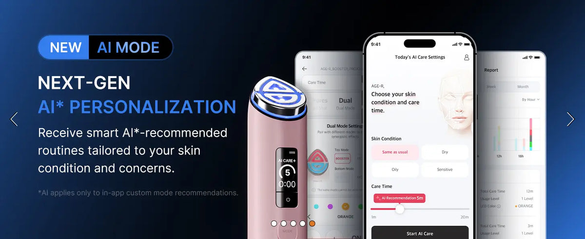 Pink cylindrical medicube booster pro x2 skincare device with blue silver top and digital display screen