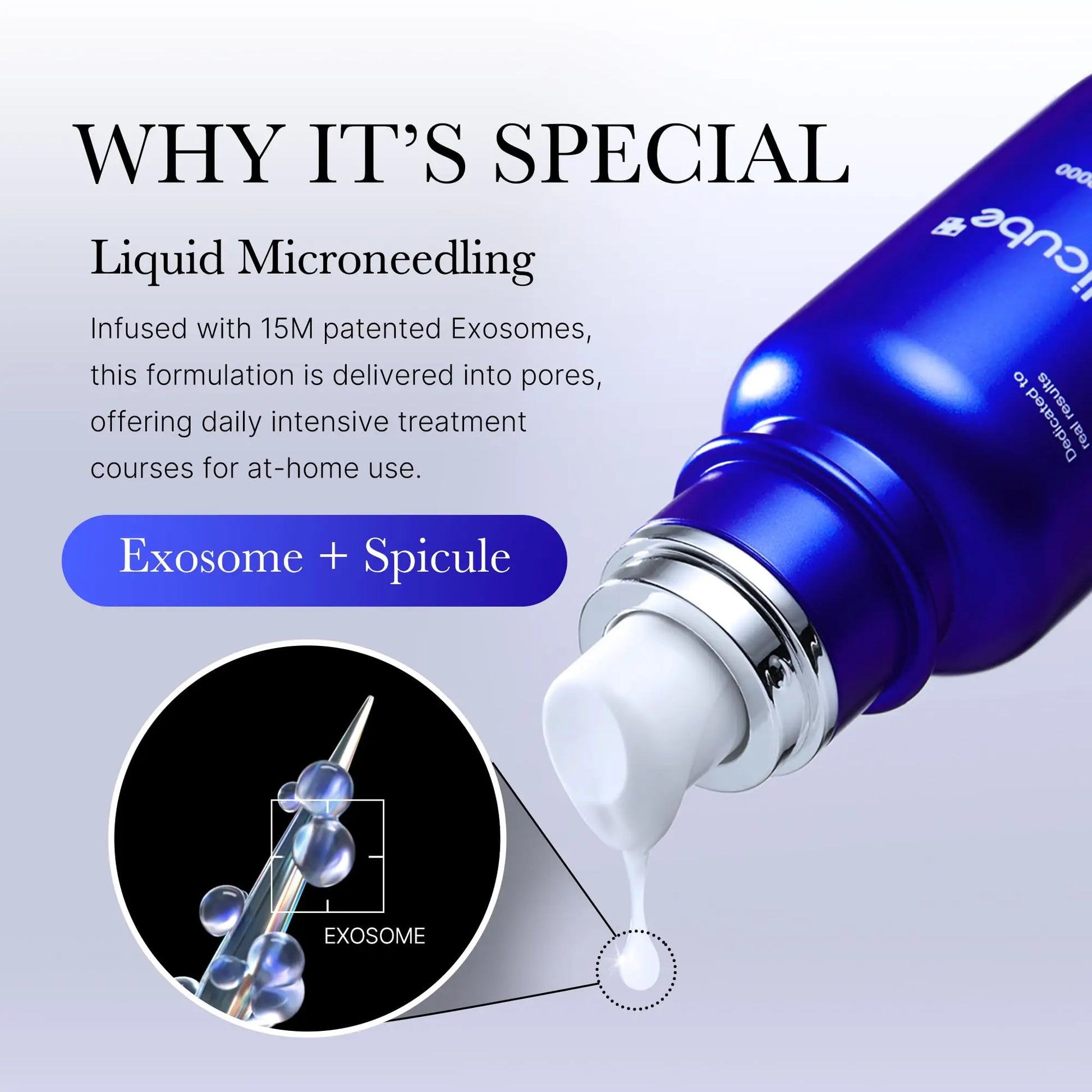 Close-up of medicube Oneday Exosome Shot 7500 30ml + Medicube Collagen Jelly Cream 50ml showing liquid microneedling formula infused with patented exosomes for intensive daily pore treatment.