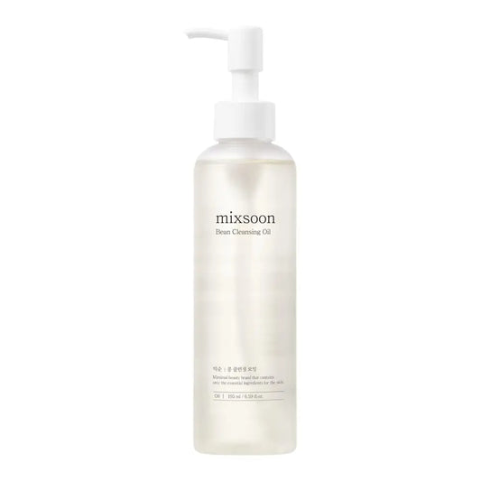 Mixsoon Bean Cleansing Oil 195ml in a clear pump bottle designed for gentle and effective facial cleansing and makeup removal.