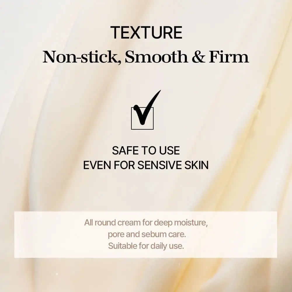 Close-up of a smooth, creamy texture illustrating the non-stick, firm, and gentle formula of Mixsoon Bean Cream 50ml, safe for sensitive skin and suitable for daily moisture care.