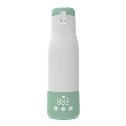 Mint green and white portable water heater device on a white background