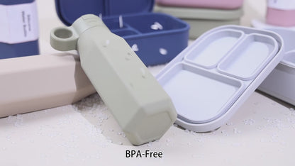 Combo Silicone Bento Box for Kids and flat Water Bottle BPA Free Silicone lunch box containers for kids adults with Water Bottle